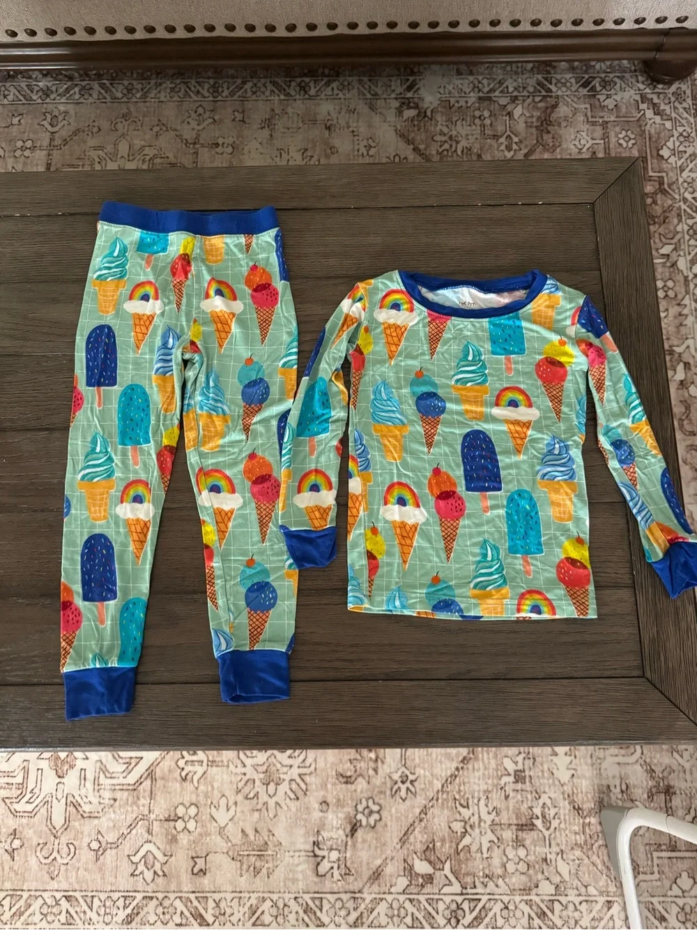 Little Sleepies Ice Cream & Rainbow Pajama Set - Aqua & Blue Trim